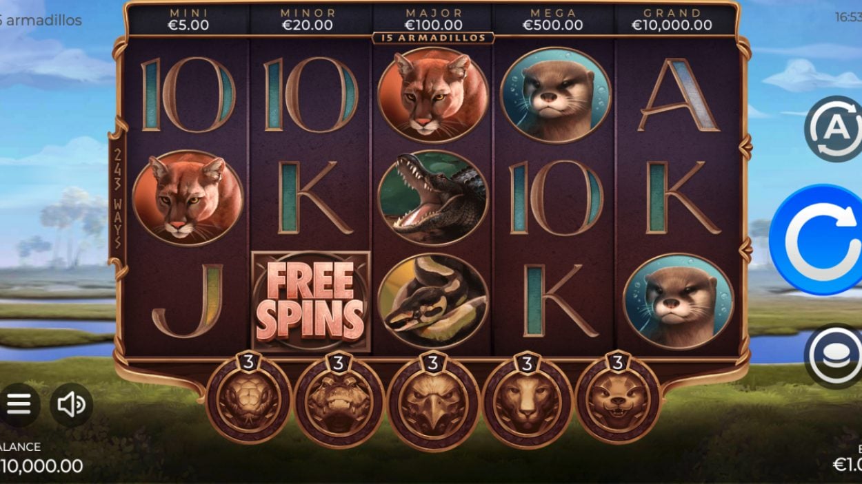 Title screen for 15 Armadillos slot game