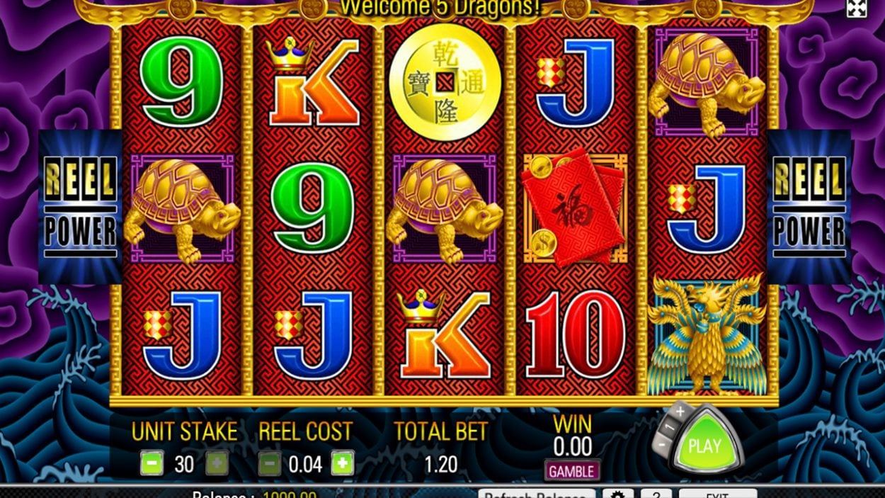 Title screen for 5 Dragons slot game