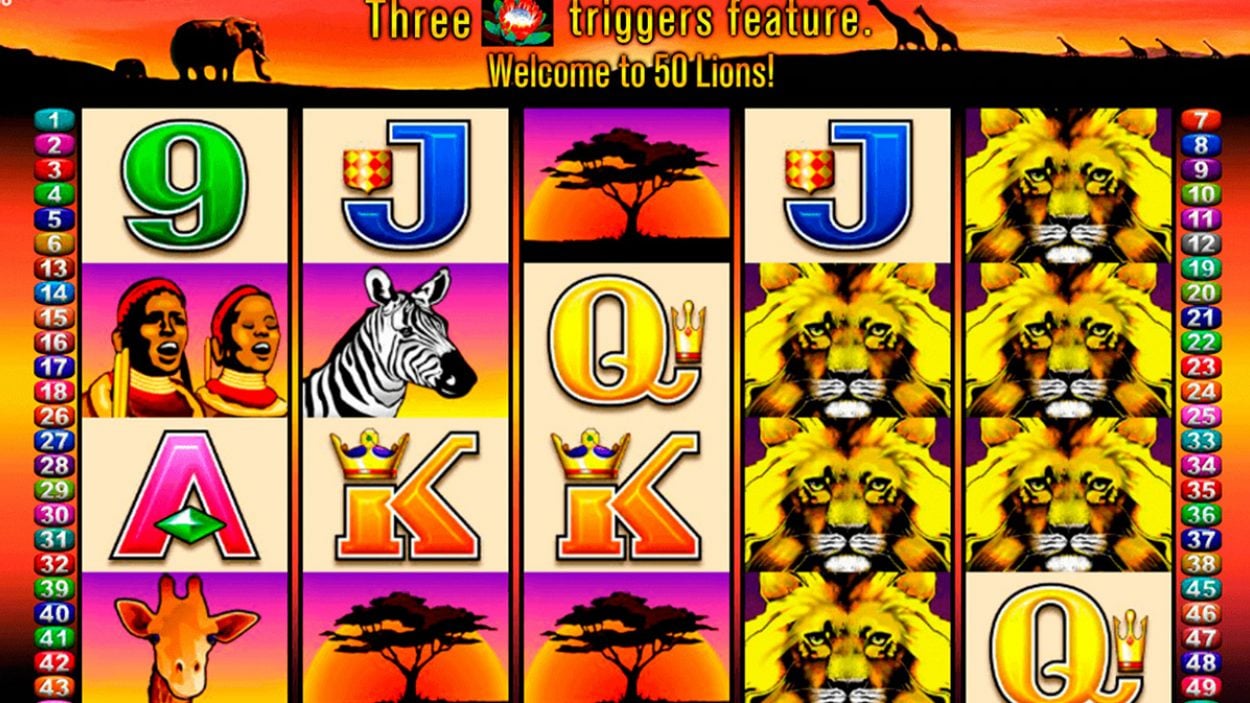 Title screen for 50 Lion Slot Game