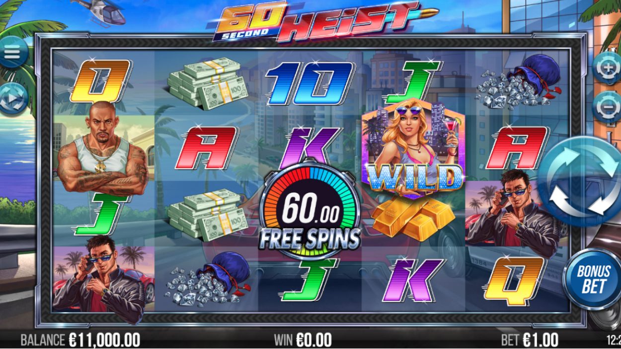 Title screen for 60 Second Heist slot game