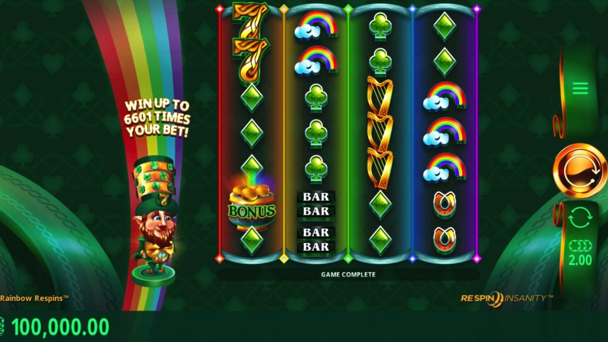 Title screen for 777 Rainbow Respins slot game