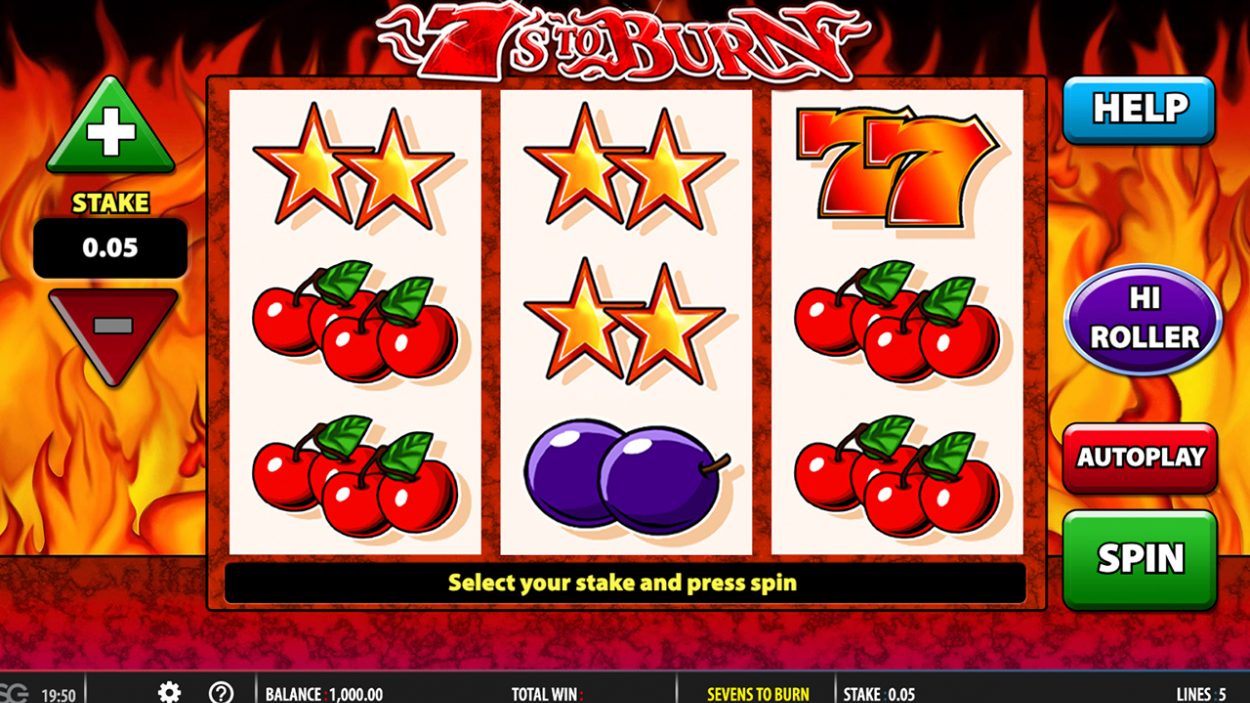 Title screen for 7s to Burn slot game