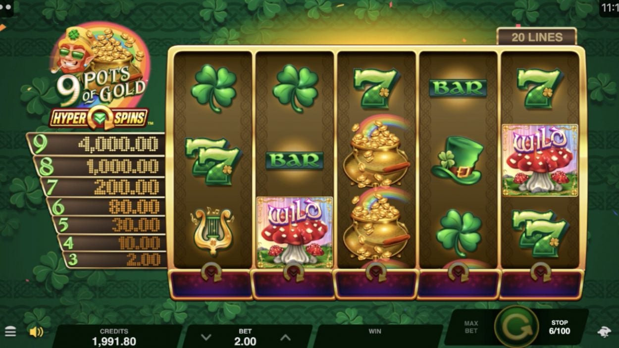 Title screen for 9 Pots of Gold slot game