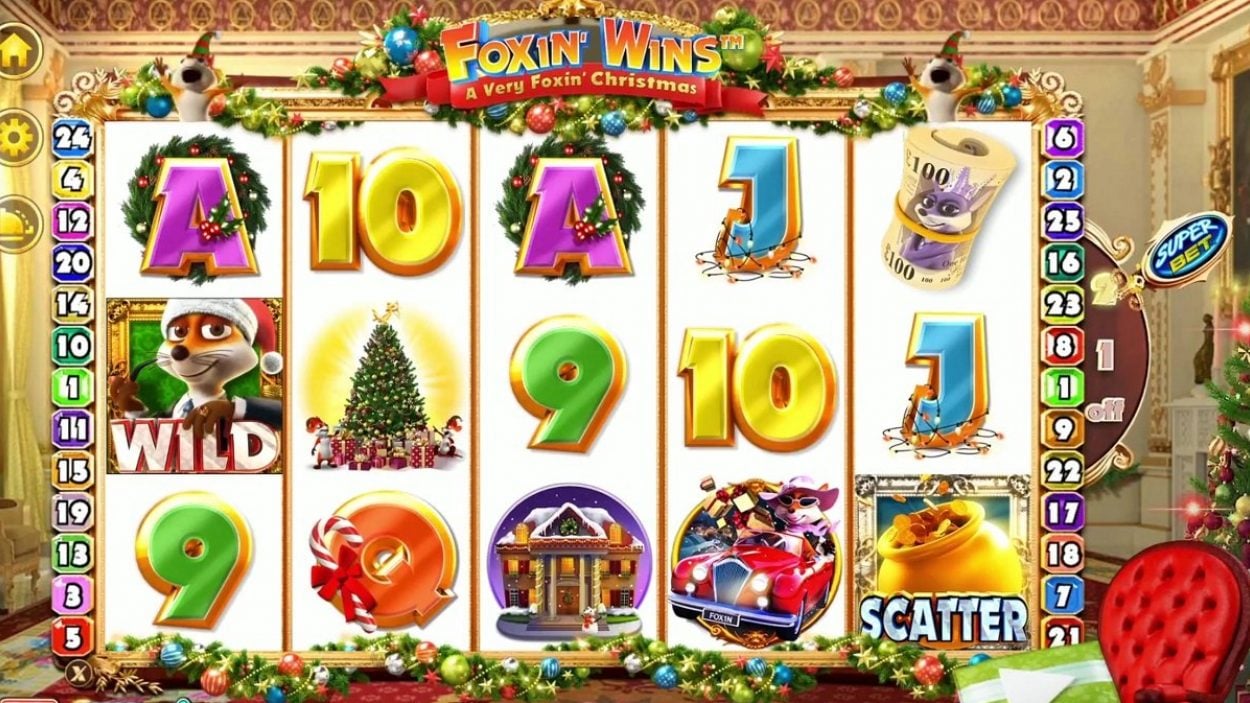 Title screen for Foxin’ Wins: A Very Foxin’ Christmas slot game
