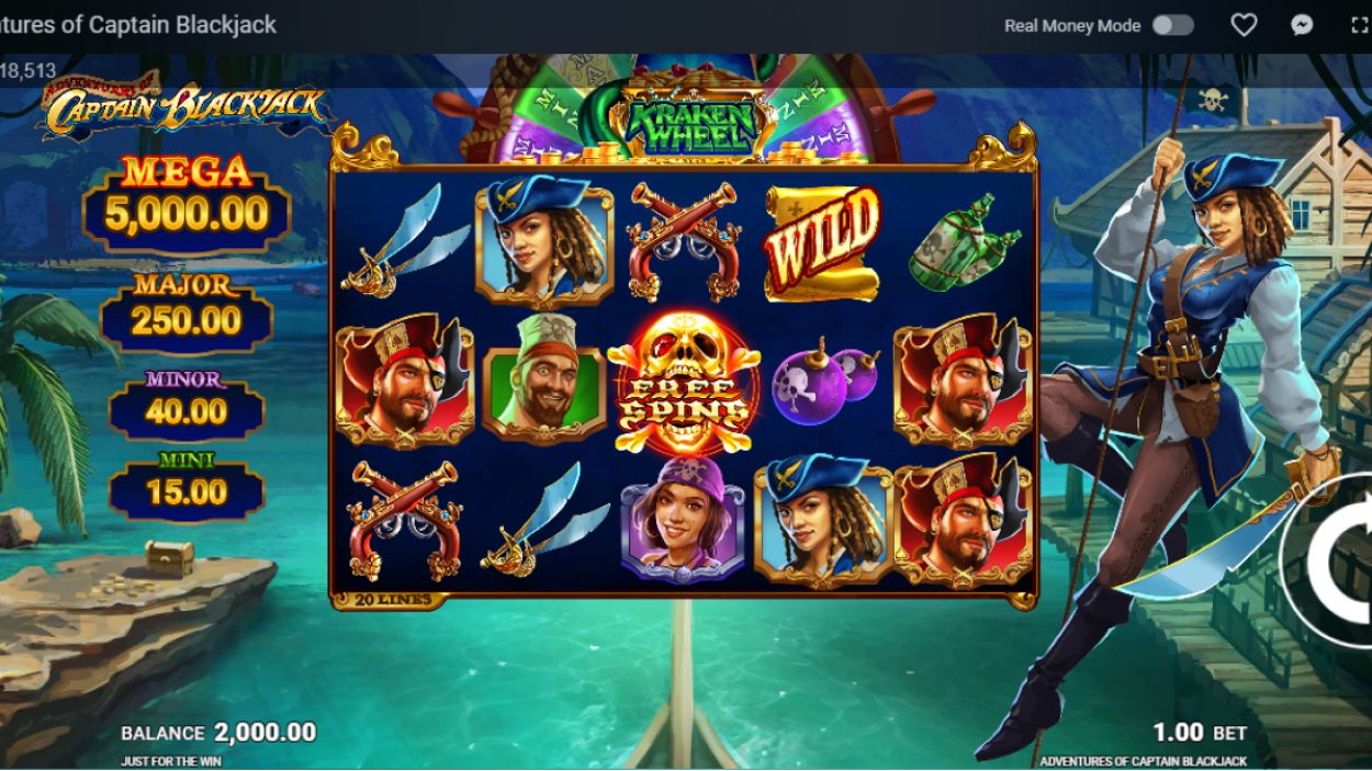 Title screen for Adventures of Captain Blackjack slot game