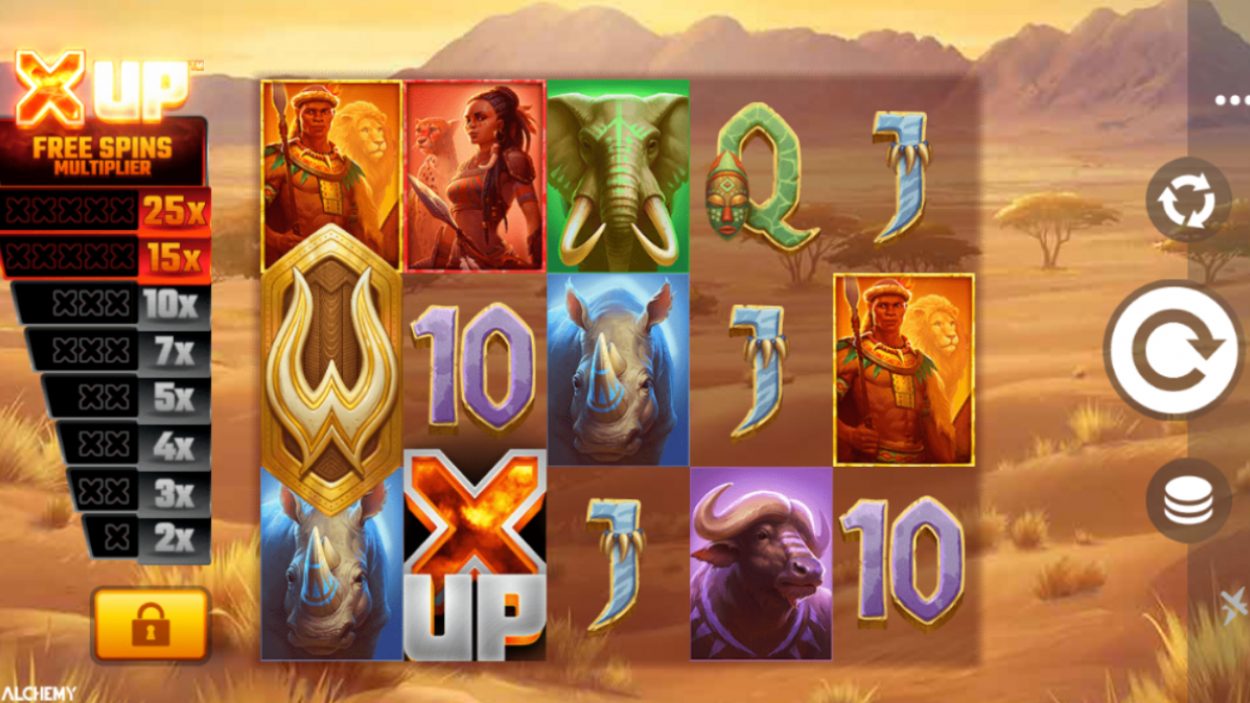Title screen for Africa X Up slot game
