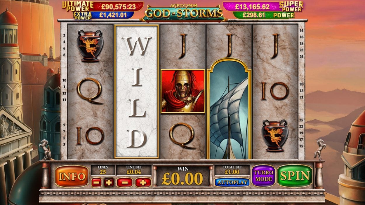Title screen for Age Of The Gods God Of Storms Slots Game