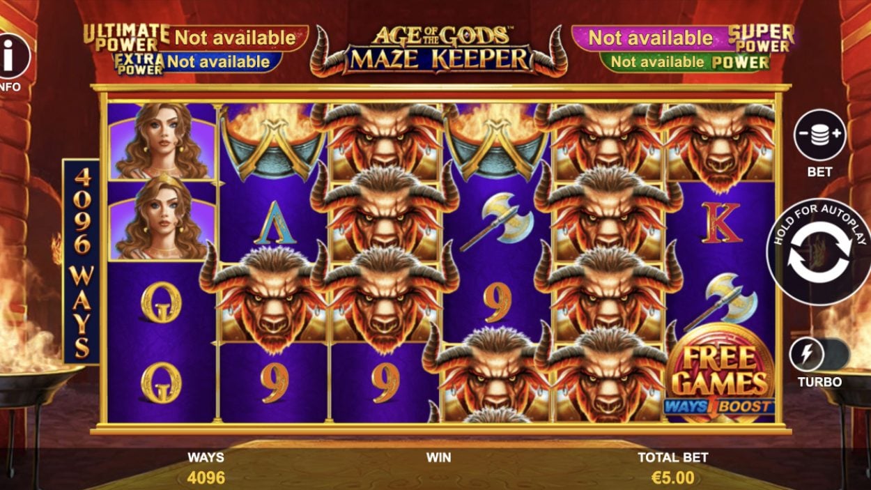 Title screen for Age of the Gods: Maze Keeper slot game
