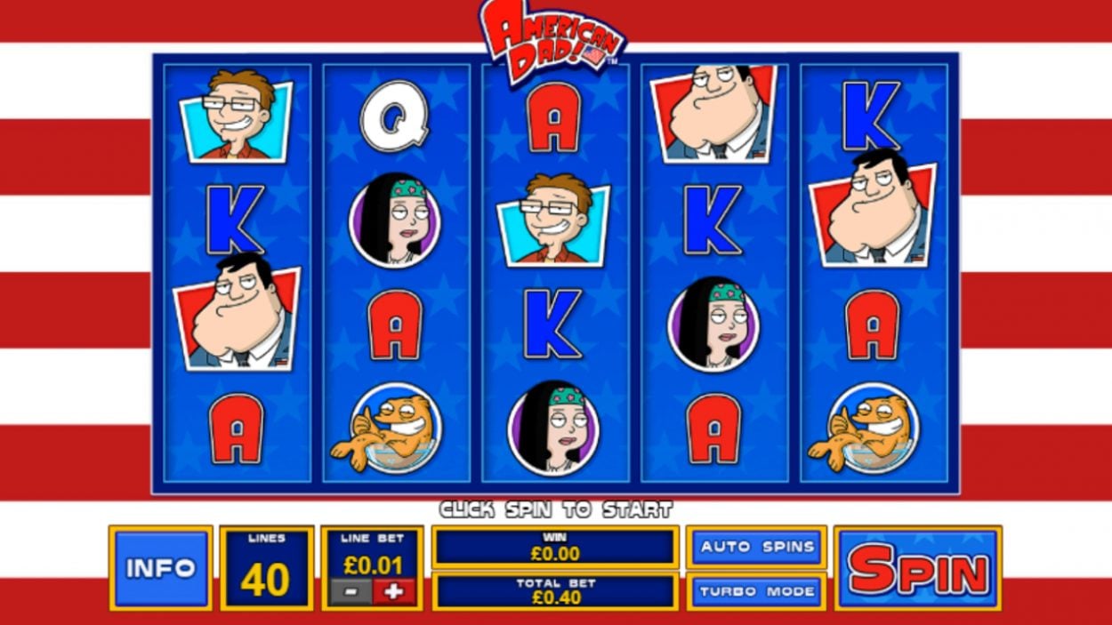 Title screen for American Dad Slots Game