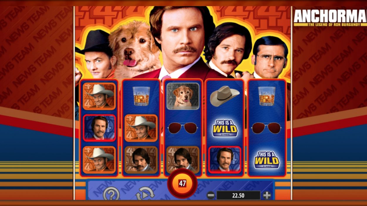Title screen for Anchorman: The Legend of Ron Burgundy slot game
