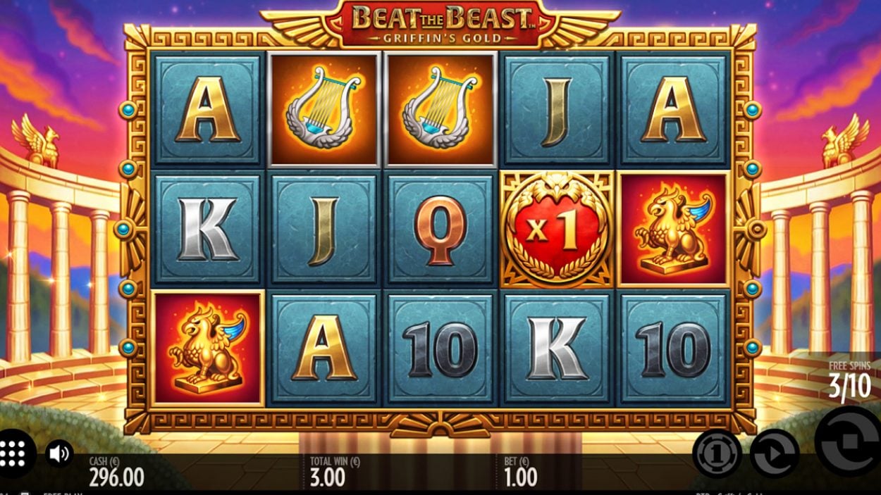 Title screen for Beat the Beast: Griffin's Gold slot game