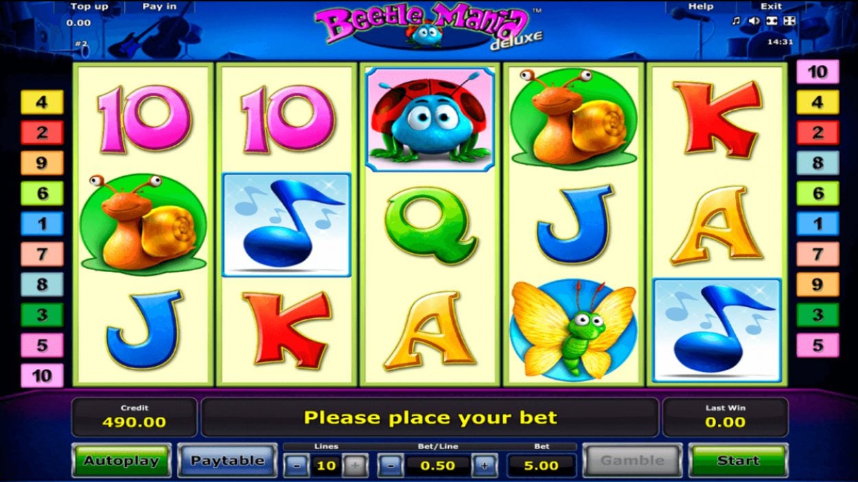 Title screen for Beetle Mania Deluxe slot game