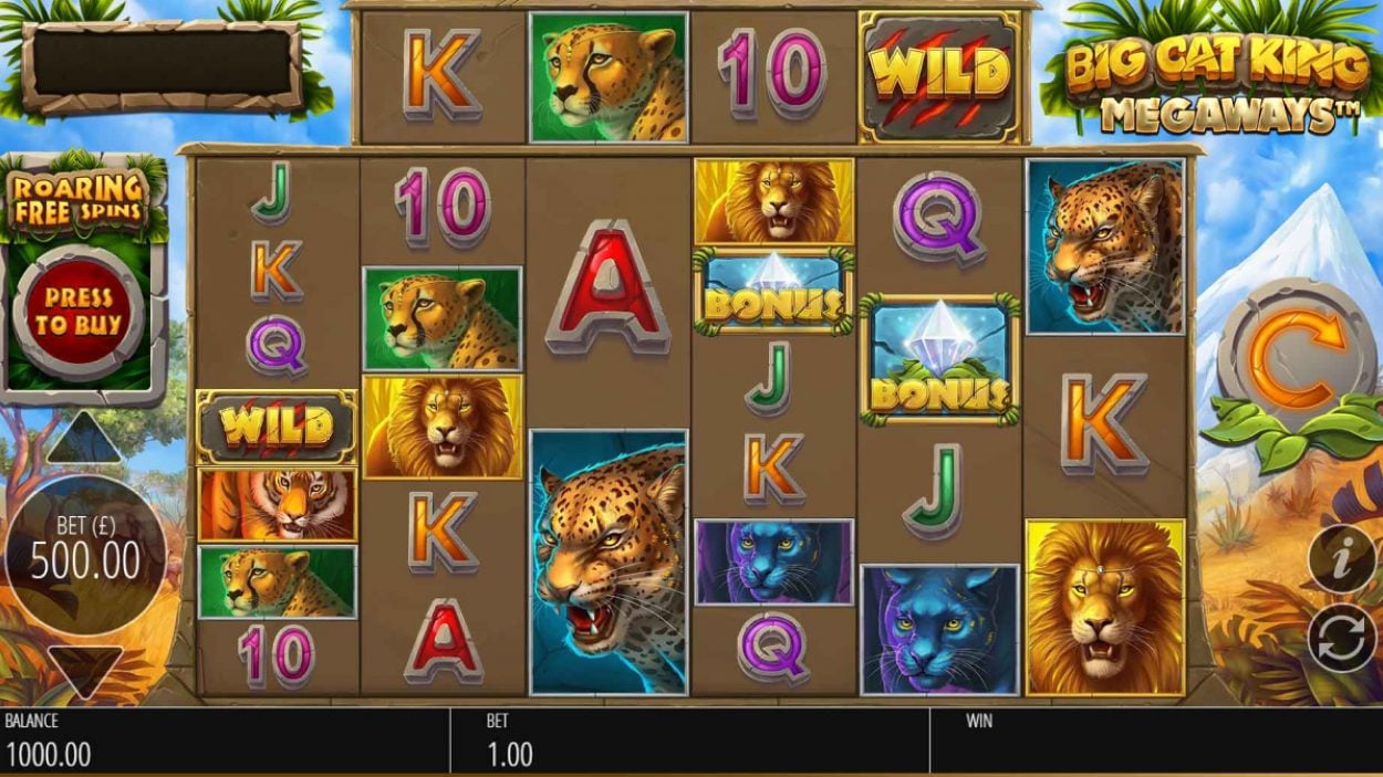 Title screen for Big Cat King Megaways slot game