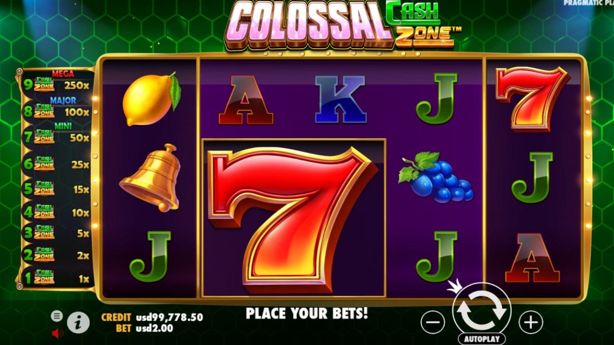 Title screen for Colossal Cash Zone slot game