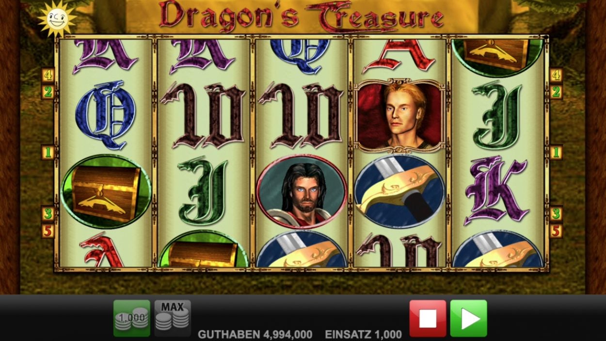 Title screen for Dragon's Treasure slot game