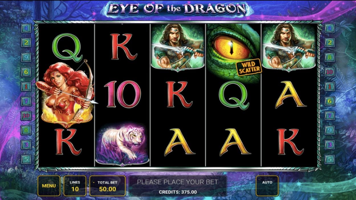 Title screen for Eye of the Dragon slot game