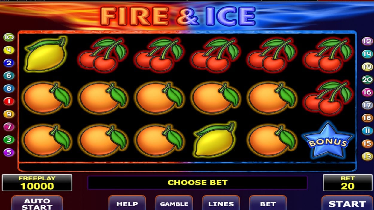 Title screen for Fire and Ice slot game