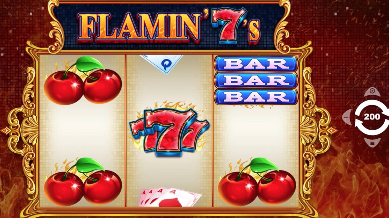 Title screen for Flamin’ 7s slot game