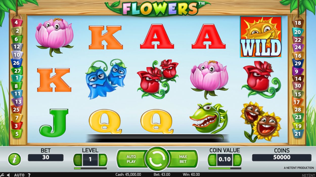 Title screen for Flowers slot game