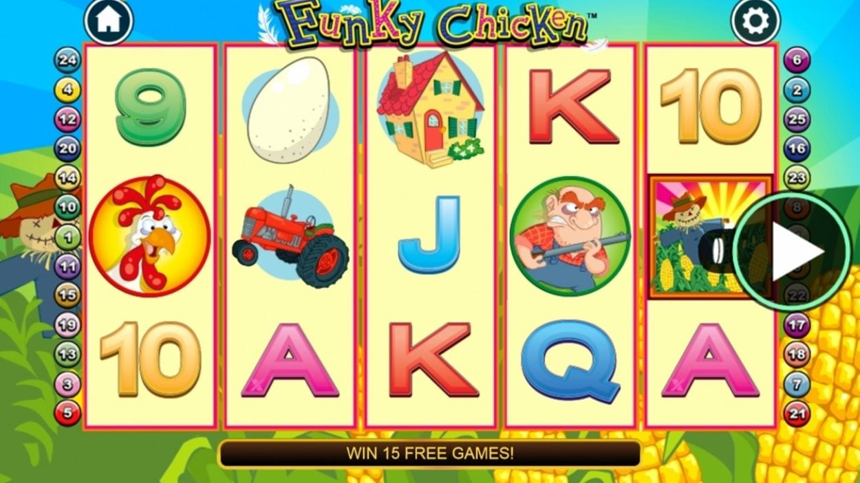 Title screen for Funky Chicken Slots Game