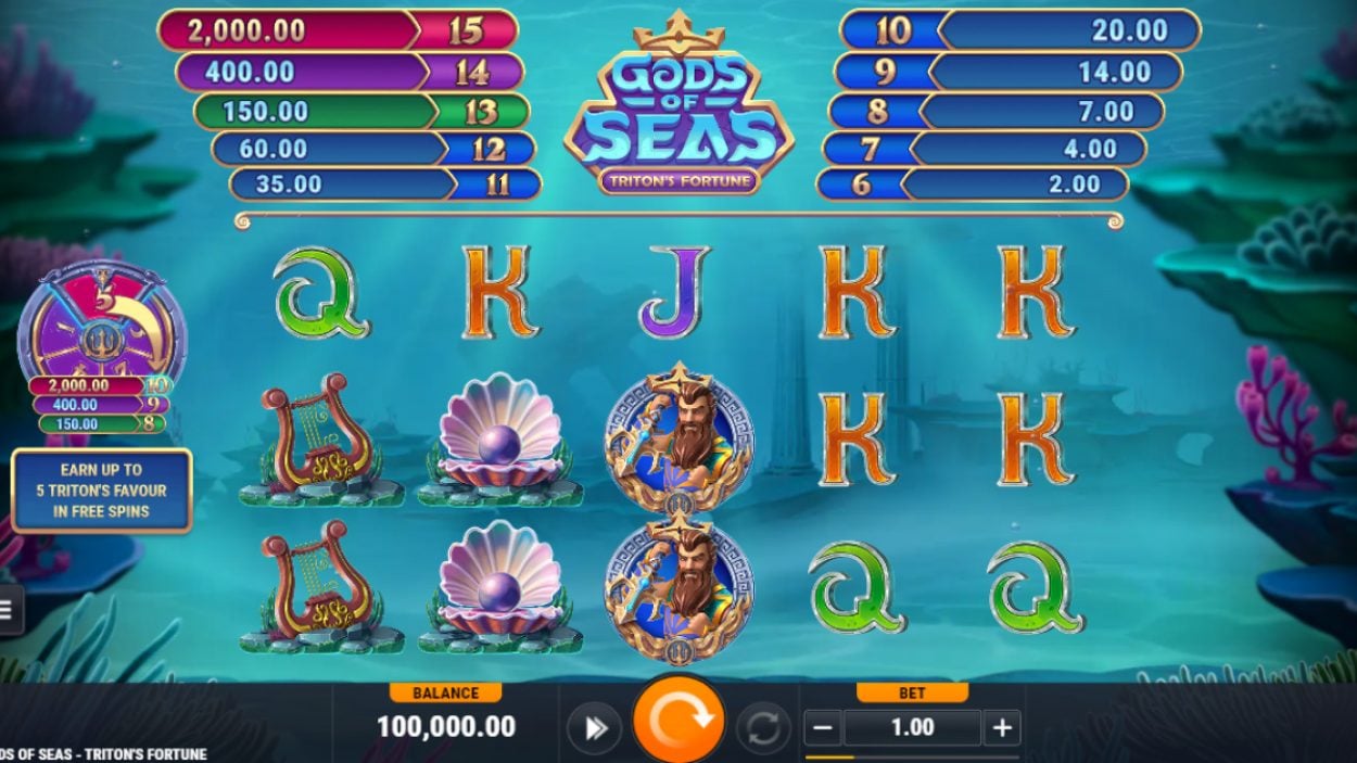 Title screen for Gods of Seas: Triton's Fortune slot game