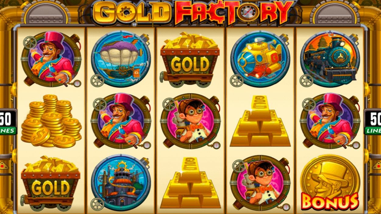 Title screen for Gold Factory Slots Game