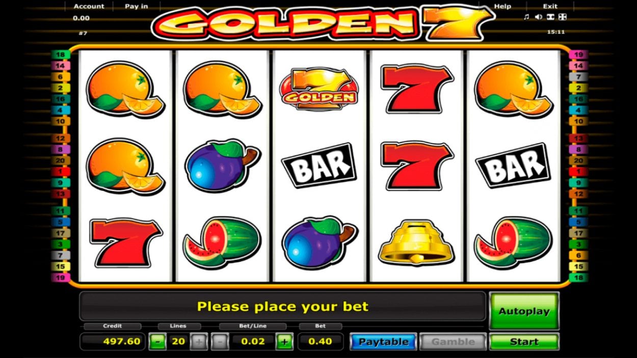Title screen for Golden 7 slot game