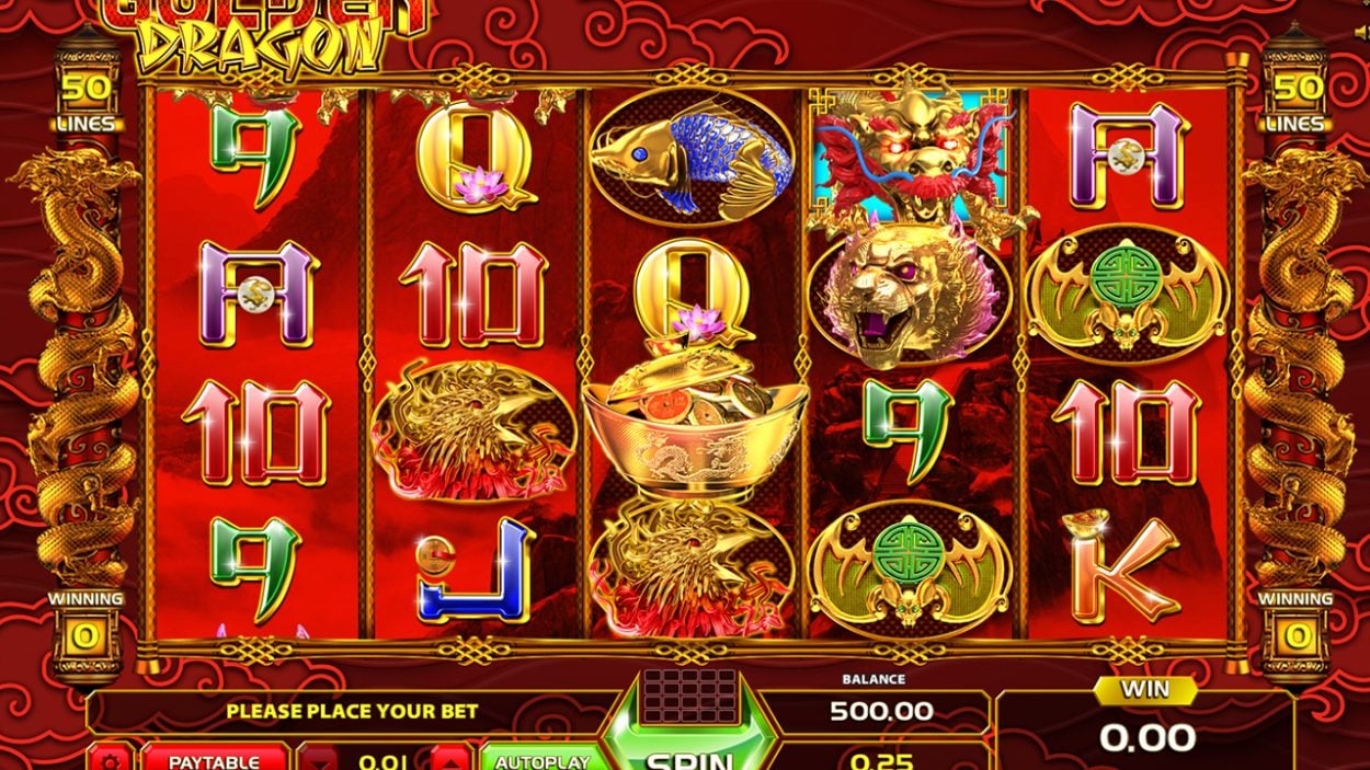 Title screen for Gold Dragon slot game