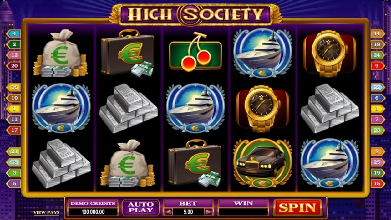 Title screen for High Society Slots Game