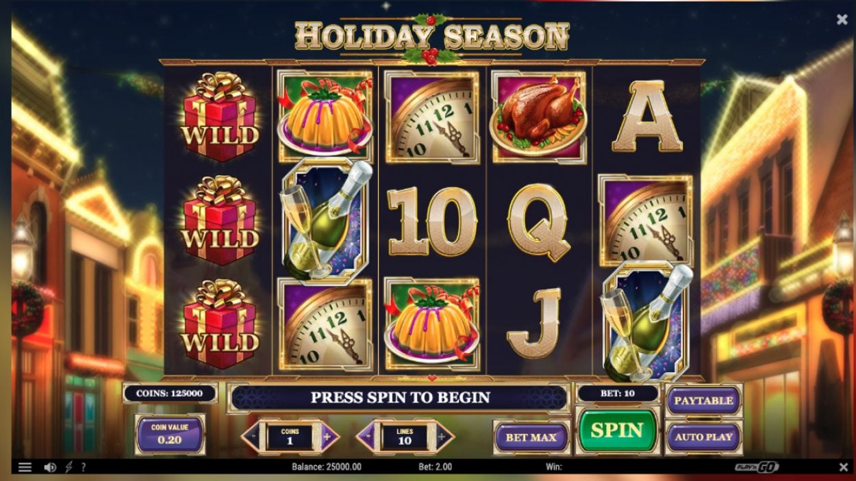 Title screen for Holiday Season slot game