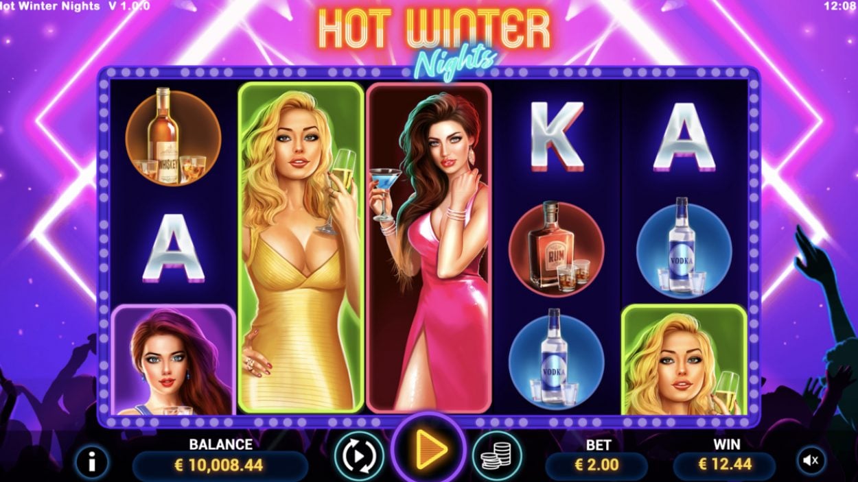 Title screen for Hot Winter Nights slot game