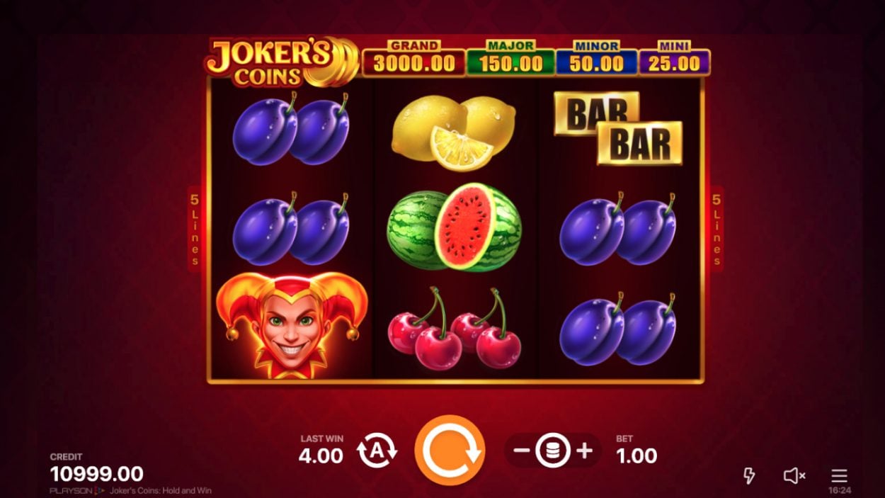 Title screen for Joker’s Coins: Hold and Win slot game