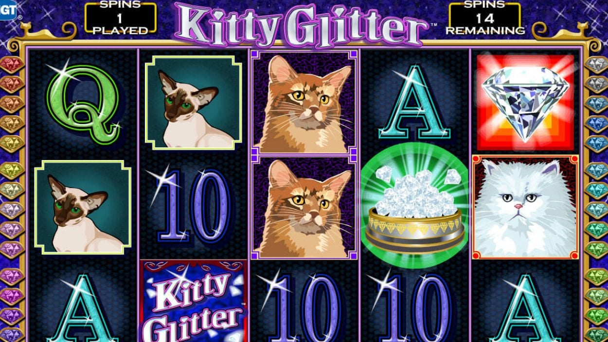 Title screen for Kitty Glitter slot game