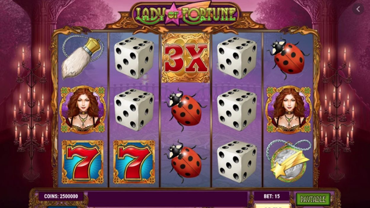 Title screen for Lady Of Fortune Slots Game