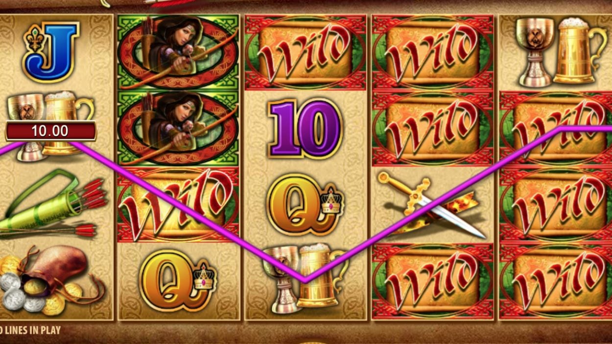 Title screen for Lady Robin Hood slot game