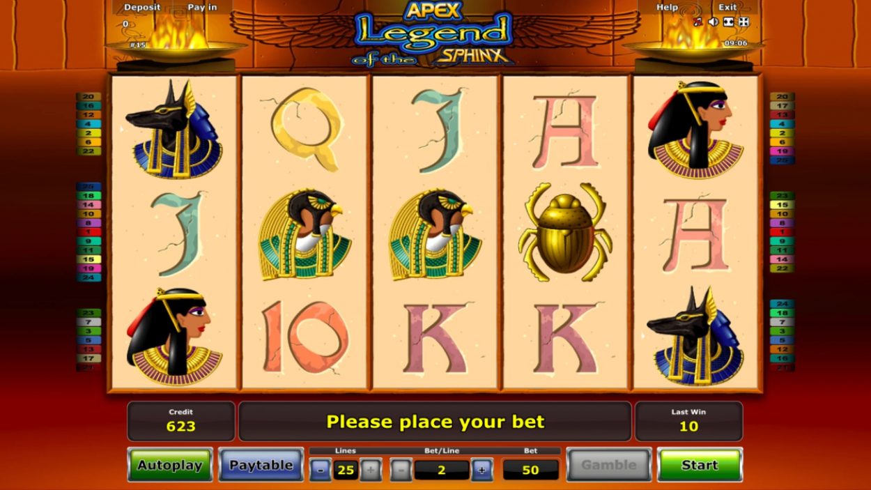 Title screen for Legend of the Sphinx slot game