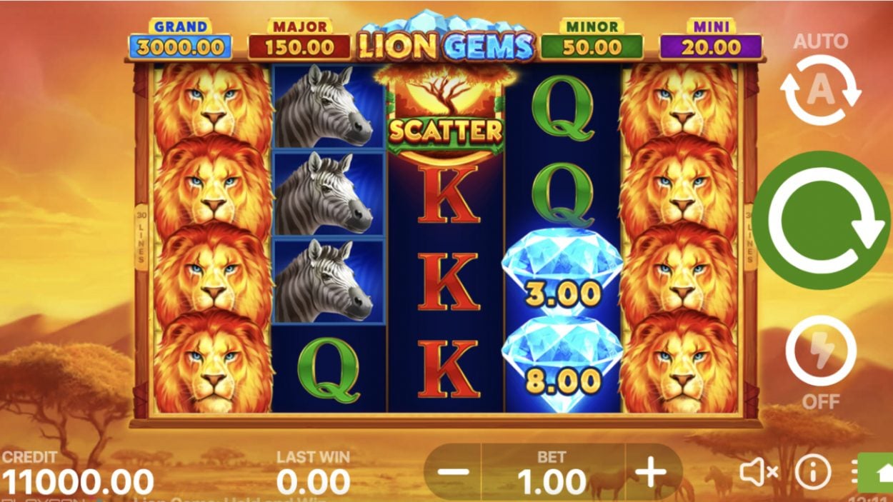 Title screen for Lion Gems: Hold and Win slot game