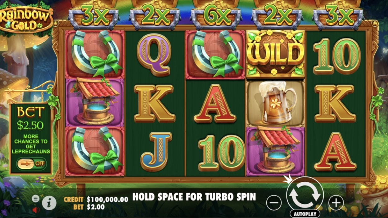 Title screen for Rainbow Gold slot game