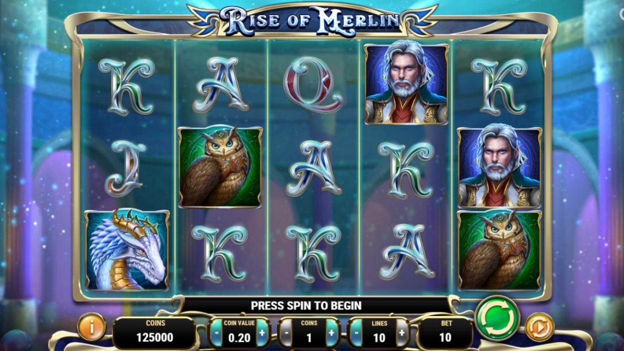 Title screen for Rise of Merlin slot game