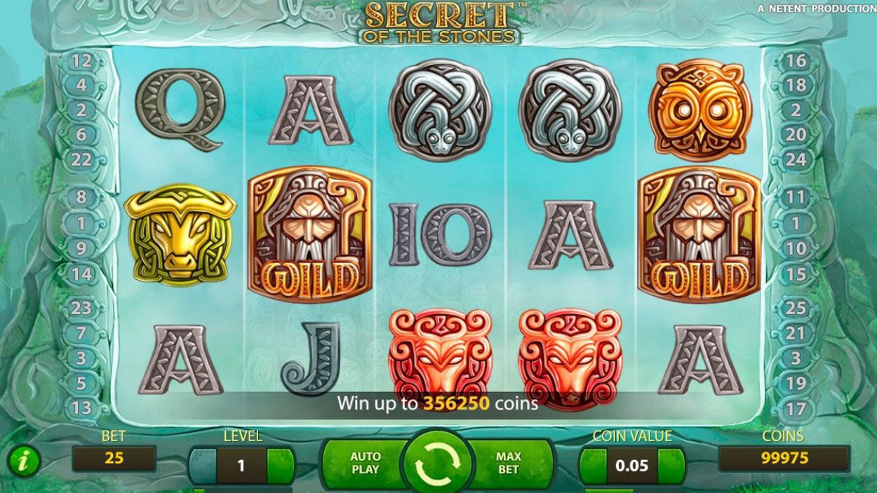 Title screen for Secrets Of The Stones Slots Game
