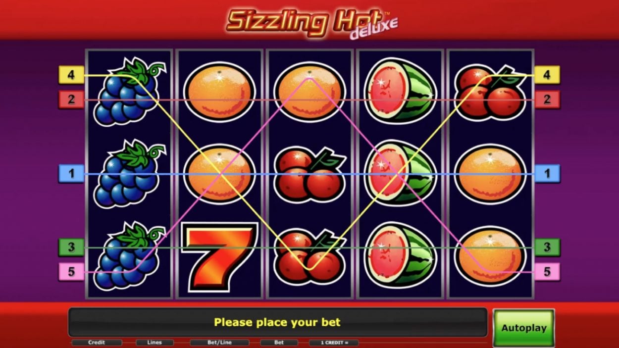 Title screen for Sizzling Hot Deluxe slot game