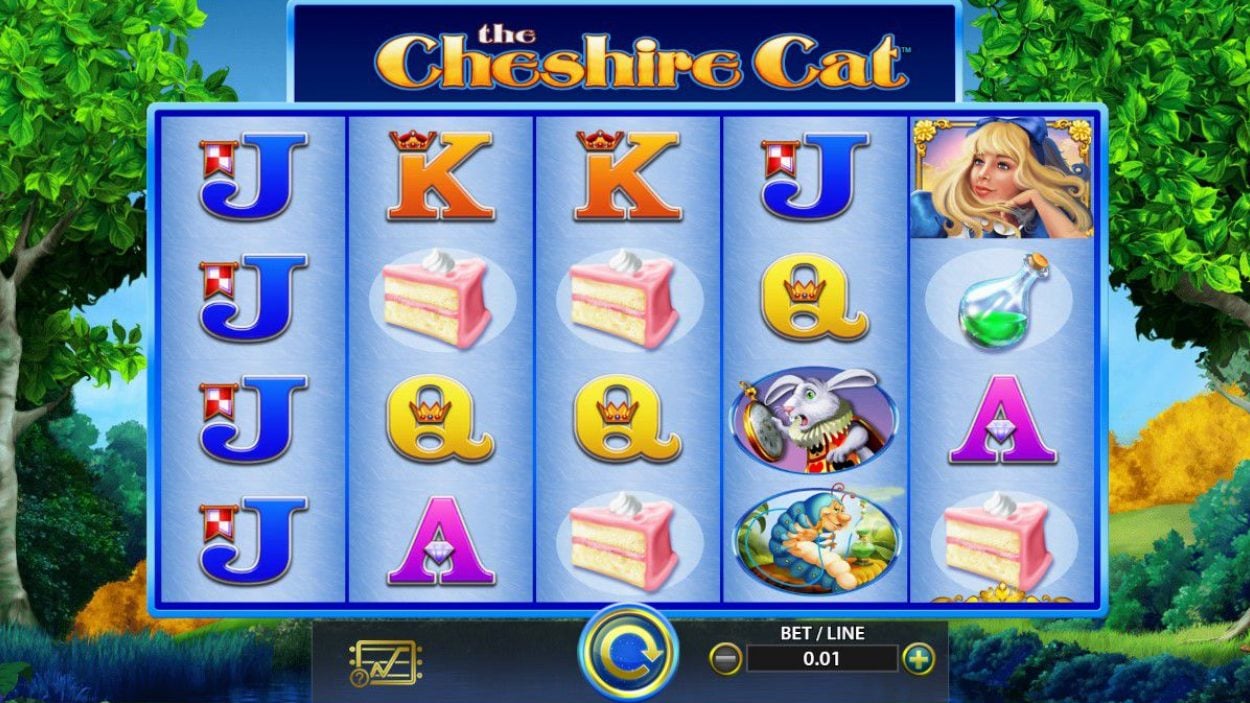 Title screen for The Cheshire Cat Slots Game