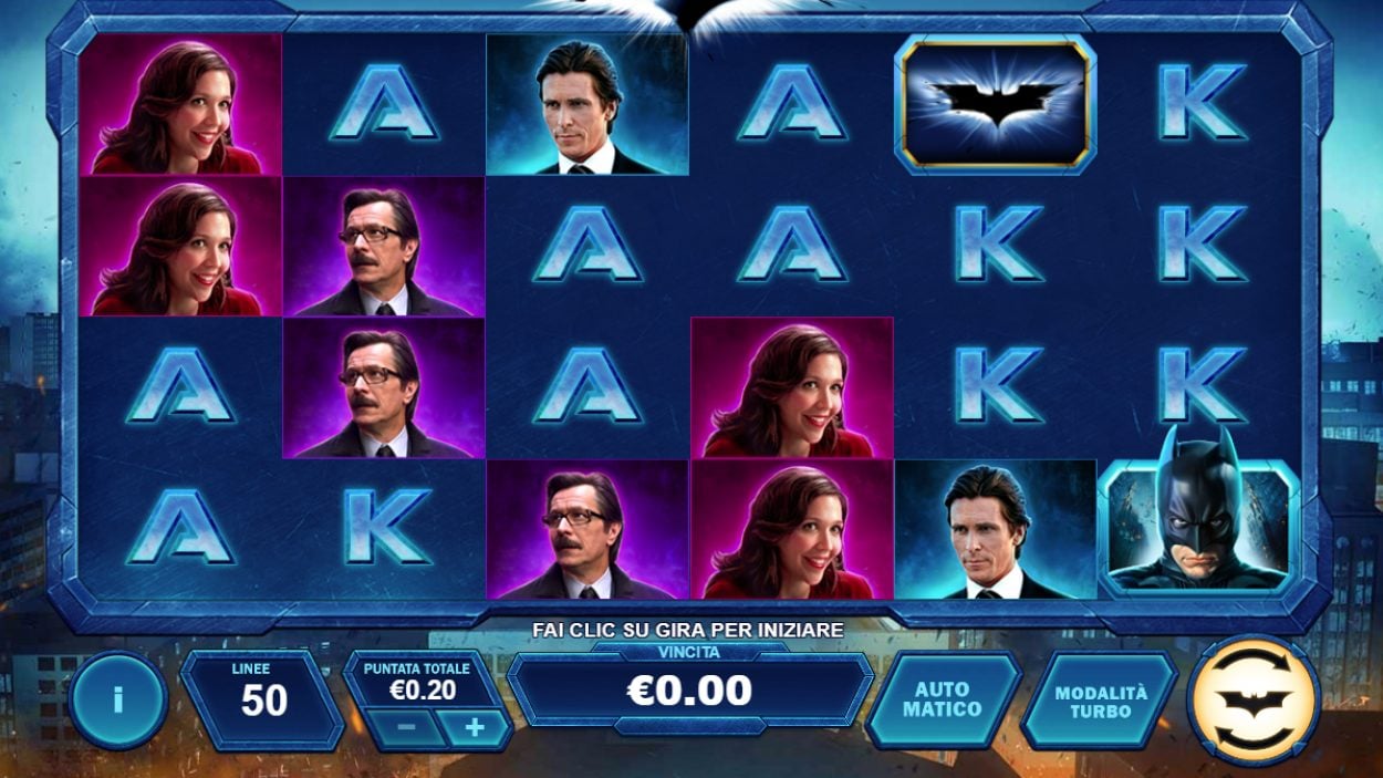 Title screen for The Dark Knight Slots Game