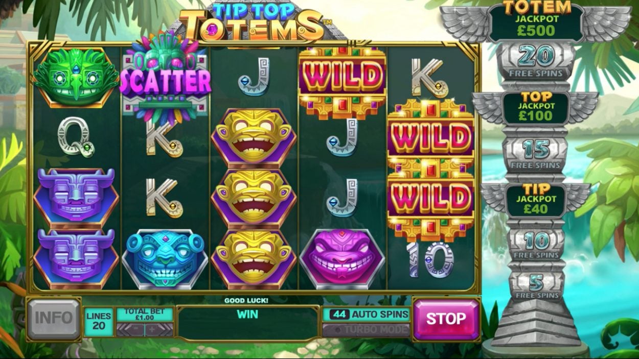 Title screen for Tip Top Totems slot game