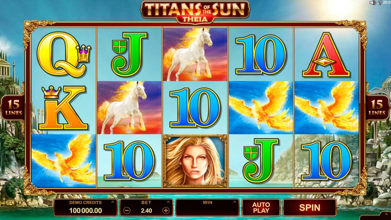 Title screen for Titans Of The Sun Theia Slots Game