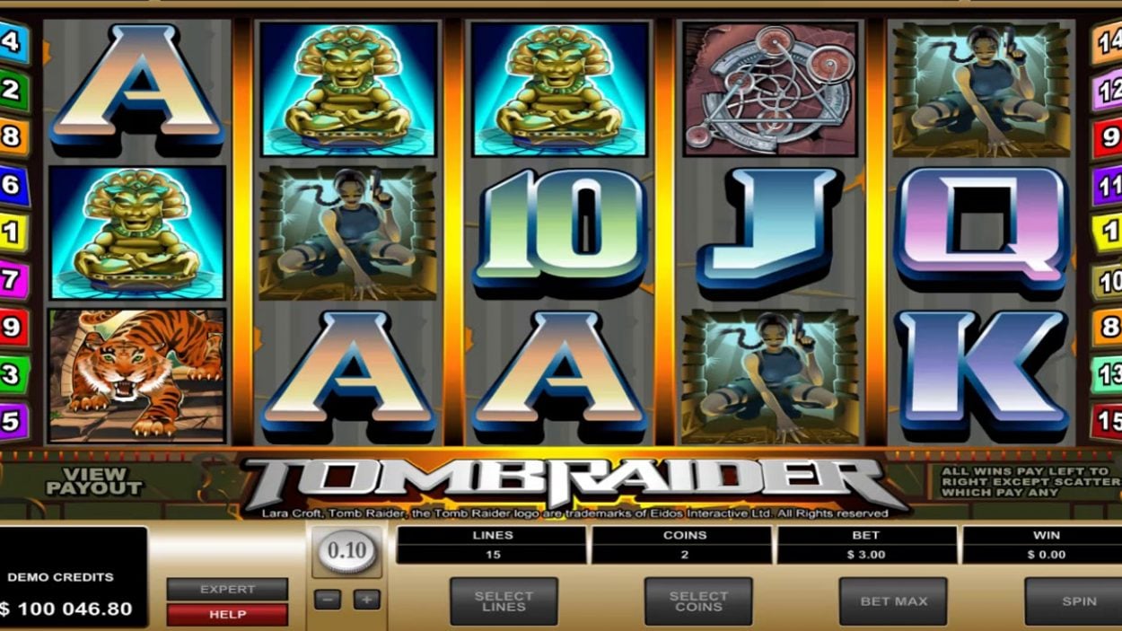 Title screen for Tomb Raider Slots Game