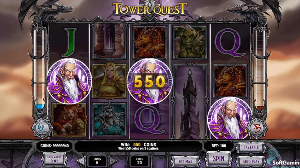 Title screen for Tower Quest Slots Game