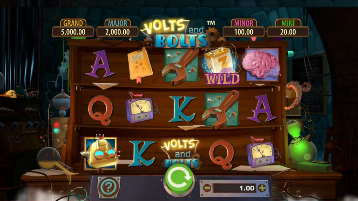 Title screen for Volts And Bolts slot game