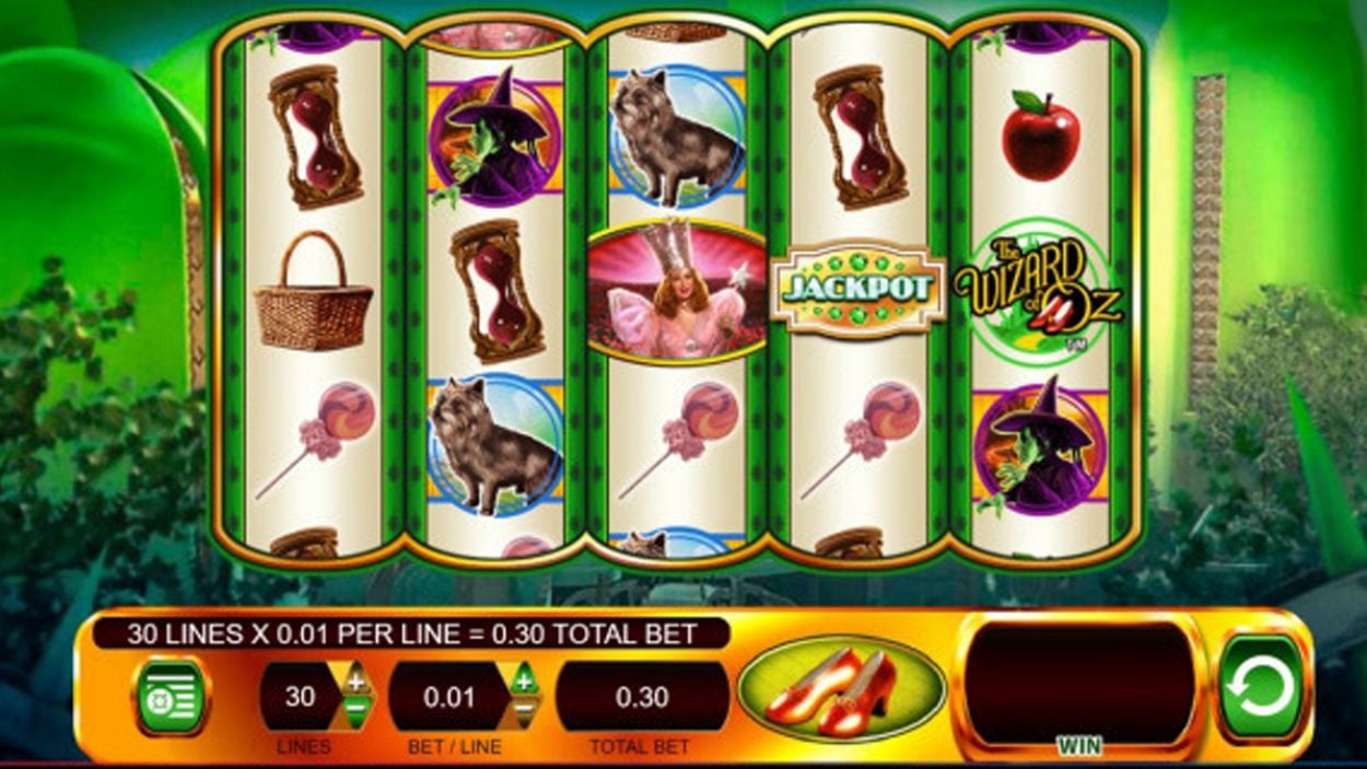 Title screen for Wizard Of Oz Ruby Slippers Slots Game