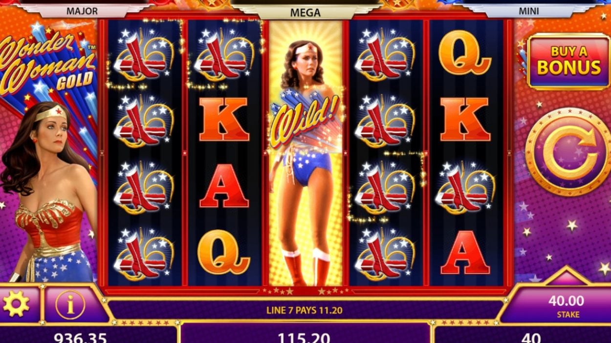 Title screen for Wonder Woman Slots Game